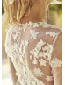 Ivory Lace Chiffon Pearl Embellished Tender Wedding Dress